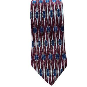 T.K.S. For Nordstrom Mens Silk Neck Tie Burgundy Blue Classic Retro VINTAGE